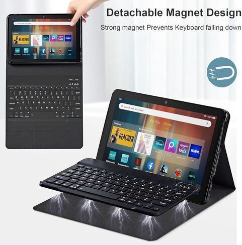 حافظة لوحة المفاتيح لجهاز Fire HD 10/10 Plus Tablet (الجيل الثالث عشر/الحادي عشر، إصدار 2023/2021، 10.1 بوصة) - غطاء حامل من جلد البولي يوريثان، لوحة مفاتيح بلوتوث قابلة للفصل، تصميم واقٍ بطبعة جلد الفهد in Kuwait