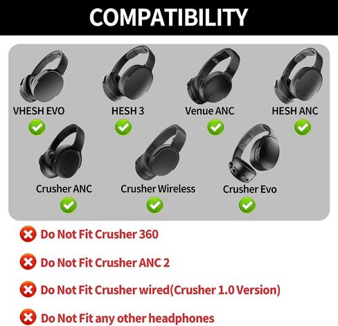 وسائد أذن بديلة لسماعات الرأس Skullcandy Crusher Wireless/Evo/ANC، Hesh 3/EVO & Venue ANC/Wireless فوق الأذن، وسائد الأذن غطاء الأذن مع جلد بروتين ناعم وإسفنج عازل للضوضاء (عنابي) in Saudi Arabia
