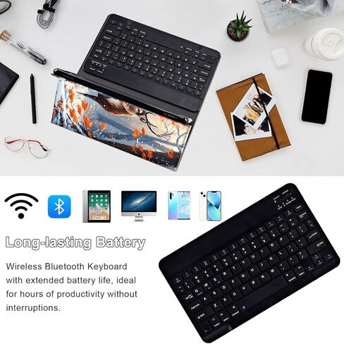 حافظة لوحة المفاتيح لجهاز Fire HD 10/10 Plus Tablet (الجيل الثالث عشر/الحادي عشر، إصدار 2023/2021، 10.1 بوصة) - غطاء حامل من جلد البولي يوريثان، لوحة مفاتيح بلوتوث قابلة للفصل، تصميم واقٍ بطبعة جلد الفهد in Kuwait