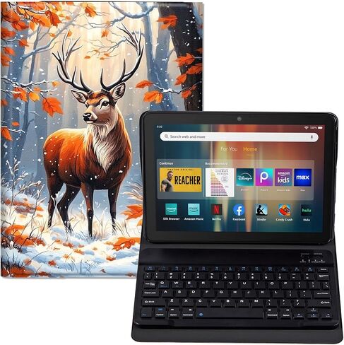 حافظة لوحة المفاتيح لجهاز Fire HD 10/10 Plus Tablet (الجيل الثالث عشر/الحادي عشر، إصدار 2023/2021، 10.1 بوصة) - غطاء حامل من جلد البولي يوريثان، لوحة مفاتيح بلوتوث قابلة للفصل، تصميم واقٍ بطبعة جلد الفهد in Kuwait