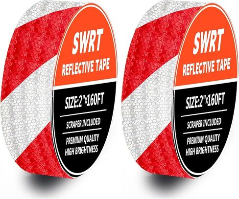 شريط عاكس SWRT مقاس 2 بوصة × 30 قدمًا في الهواء الطلق مقاوم للماء باللونين الأحمر والأبيض شريط عاكس قوي لاصق تحذير شريط تحذيري من المخاطر شريط عاكس لعلامة المقطورة in Kuwait