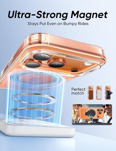 حامل مغناطيسي غير مرئي قابل للدوران 360 درجة من MAGIC JOHN لهاتف iPhone 17 Pro Max [زر التحكم في الكاميرا] [متوافق مع MagSafe] جراب مقاوم للصدمات بطول 16FT لهاتف iPhone 17 Pro Max مع مسند، شفاف in Kuwait