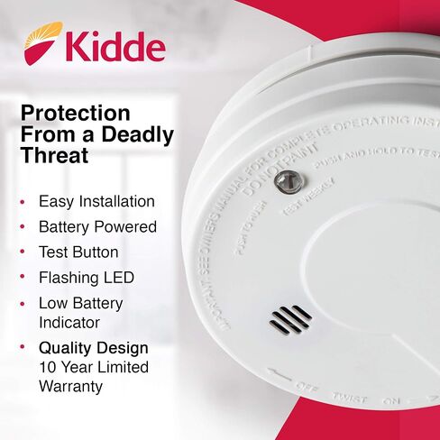 Kidde Smoke Detector, 9-Volt Battery Operated, Photoelectric Smoke Alarm, Battery Included in Saudi Arabia