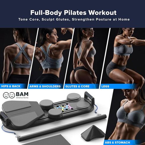 Bam Athletica 2025 Pilates Pilates Board | آلة بيلاتيس المنزلية المدمجة للنساء ، النواة ، الغلوت والساقين | لوحة بيلاتيس قابل للتعديل مع فرق القفز ومقاومة للمبتدئين وكبار السن in Saudi Arabia