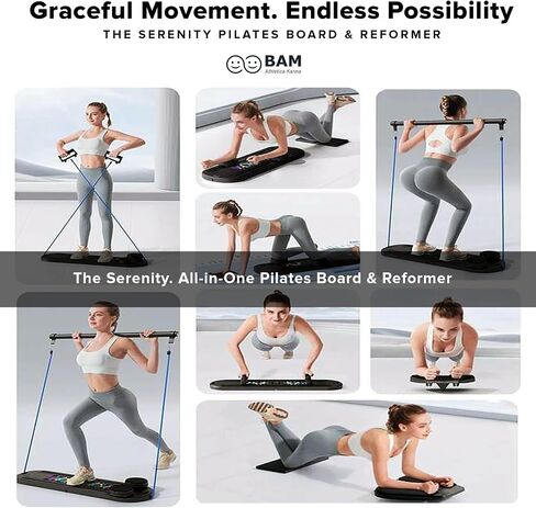 Bam Athletica 2025 Pilates Pilates Board | آلة بيلاتيس المنزلية المدمجة للنساء ، النواة ، الغلوت والساقين | لوحة بيلاتيس قابل للتعديل مع فرق القفز ومقاومة للمبتدئين وكبار السن in Saudi Arabia