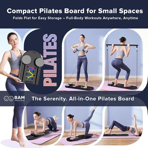 Bam Athletica 2025 Pilates Pilates Board | آلة بيلاتيس المنزلية المدمجة للنساء ، النواة ، الغلوت والساقين | لوحة بيلاتيس قابل للتعديل مع فرق القفز ومقاومة للمبتدئين وكبار السن in Saudi Arabia