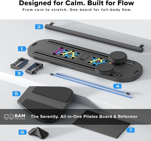 Bam Athletica 2025 Pilates Pilates Board | آلة بيلاتيس المنزلية المدمجة للنساء ، النواة ، الغلوت والساقين | لوحة بيلاتيس قابل للتعديل مع فرق القفز ومقاومة للمبتدئين وكبار السن in Saudi Arabia