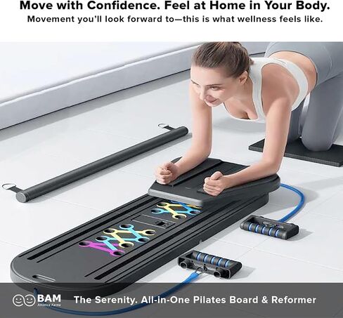 Bam Athletica 2025 Pilates Pilates Board | آلة بيلاتيس المنزلية المدمجة للنساء ، النواة ، الغلوت والساقين | لوحة بيلاتيس قابل للتعديل مع فرق القفز ومقاومة للمبتدئين وكبار السن in Saudi Arabia