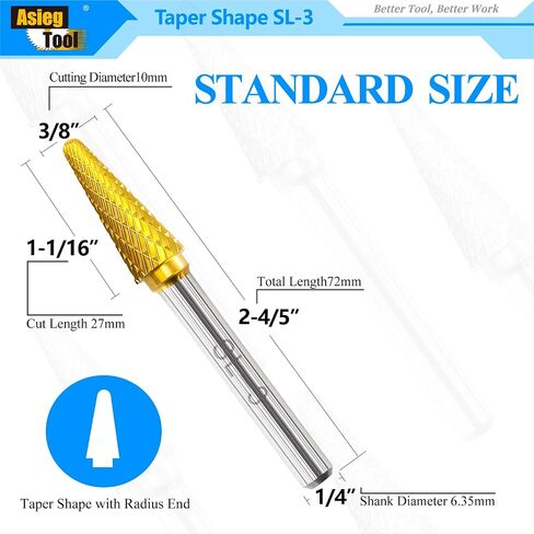 SL-3 5pcs Tungsten Carbide Burr TiN Rotary File Taper Shape with Radius End Double Cut with 1/4"Shank for Die Grinder Drill Bit in Kuwait