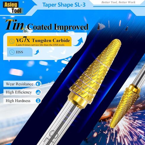 SL-3 5pcs Tungsten Carbide Burr TiN Rotary File Taper Shape with Radius End Double Cut with 1/4"Shank for Die Grinder Drill Bit in Kuwait