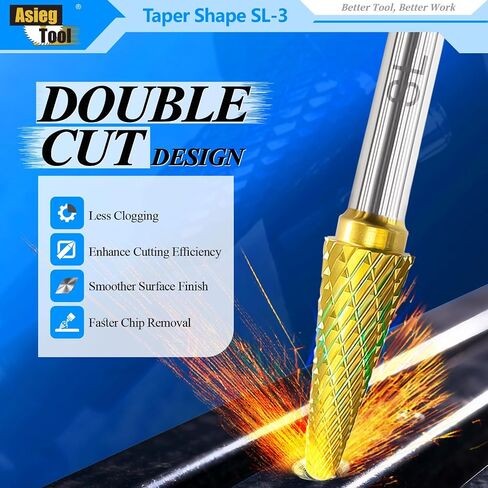 SL-3 5pcs Tungsten Carbide Burr TiN Rotary File Taper Shape with Radius End Double Cut with 1/4"Shank for Die Grinder Drill Bit in Kuwait