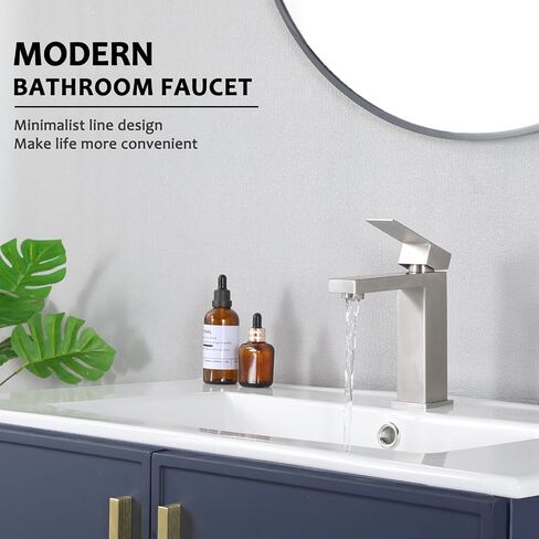 SHACO Brushed Nickel Bathroom Faucet, 4 Inch Centerset RV Camper Bathroom Faucet, 2 Handle 360° Swivel Spout Lavatory Basin Bath Vanity Bathroom Faucets for Sink 3 Hole or 2 Hole in Saudi Arabia