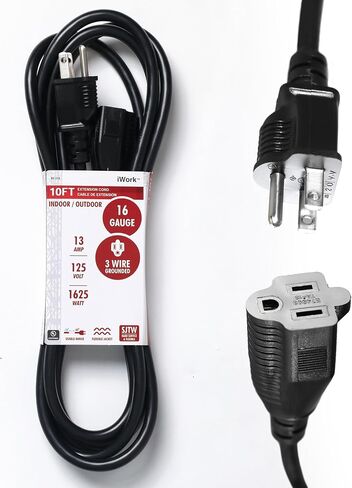 2 Pack of 3 Ft Black Extension Cord, Weather-Resistant 16/3 SJTW, 1625 Watt, 13 AMP Rating with UL Listed for Indoor and Outdoor Uses in Kuwait