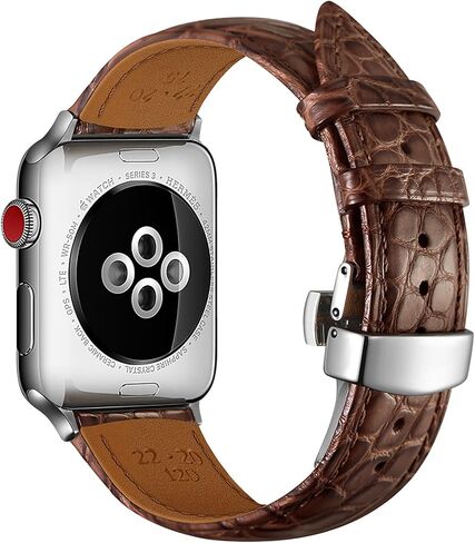 متوافق مع سوار ساعة Apple مقاس 49 مم 46 مم 45 مم 44 مم 42 مم 41 مم 40 مم 38 مم، حزام جلد التمساح الأصلي مصنوع يدويًا مع مشبك فراشة 316L لسلسلة iWatch Ultra 10 9 8 7 6 5 4 3 2 1 SE in Saudi Arabia