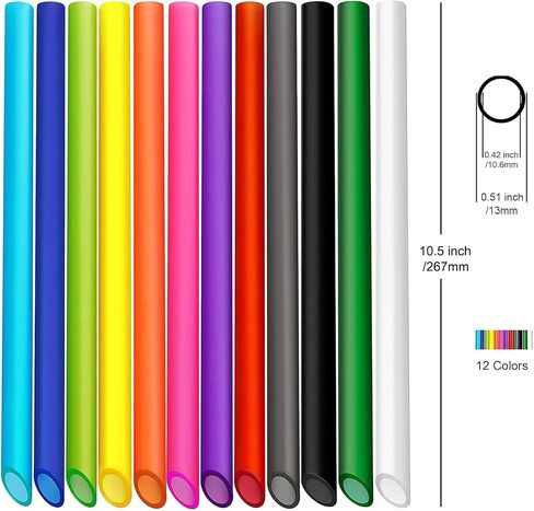 ALINK 12 PCS Reusable Boba Straws, 13 mm x 8.5 in Colored Plastic Smoothie Straws for Bubble Tea, Tapioca Pearls with 2 Cleaning Brush - Pointed Design in Saudi Arabia