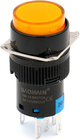 Baomain 5/8" 16mm Push Button Switch Latching Round Cap LED Lamp Red Yellow Orange Blue Green Light DC 24V SPDT 5 Pin 5 Pack in Kuwait