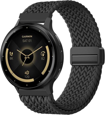 18mm Magnetic Braided Nylon Bands Compatible with Garmin Vivoactive 4s/Venu 4(41mm)/Venu 3S/ 2S/ Forerunner 255S/265S, Adjustable Stretchy Quick Release Replacement Watch Strap for Women in Saudi Arabia