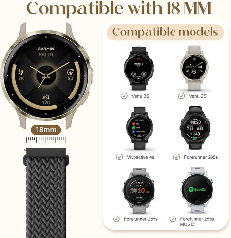 18mm Magnetic Braided Nylon Bands Compatible with Garmin Vivoactive 4s/Venu 4(41mm)/Venu 3S/ 2S/ Forerunner 255S/265S, Adjustable Stretchy Quick Release Replacement Watch Strap for Women in Saudi Arabia