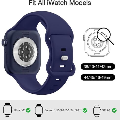 Sport Silicone Band Compatible with Apple Watch Bands 40mm 38mm 41mm 42mm 44mm 45mm 46mm 49mm Women Men, Waterproof Soft Wrist Strap for iWatch Series 11 10 9 8 7 6 5 4 3 2 1 SE Ultra 2 3, for Outdoor in Saudi Arabia