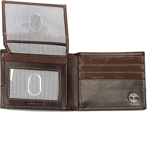 Timberland Men's Baseline Leather Canvas Wallet with Attached Flip Pocket in Saudi Arabia