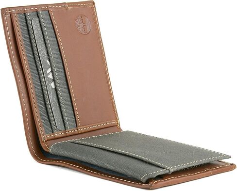 Timberland Men's Baseline Leather Canvas Wallet with Attached Flip Pocket in Saudi Arabia