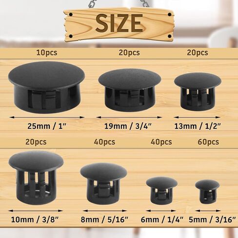 MroMax Plastic Hole Plugs 7 Sizes White Hole Plugs 3/16", 1/4", 5/16", 3/8", 1/2", 3/4", 1" Screw Hole Plugs Screw Covers Snap in Locking Plugs Assorted for Kitchen Cabinet Furniture Cupboard (210Pcs) in Saudi Arabia