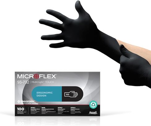 Ansell MK-296-L Microflex Midknight Powder Free Nitrile Exam Glove, Black, Large, Pack of 1000 in Kuwait
