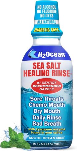 H2Ocean Healing Rinse العناية بالفم بملح البحر الطبيعي - شطف الفم للعناية بالفم - رائع للثقب والتهاب الحلق وصحة اللثة - غسول الفم الخالي من الكحول والفلورايد - ثلج الليمون، 16 أونصة in Kuwait