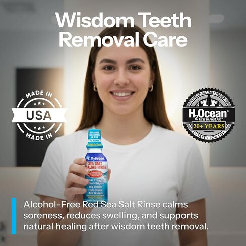 H2Ocean Healing Rinse العناية بالفم بملح البحر الطبيعي - شطف الفم للعناية بالفم - رائع للثقب والتهاب الحلق وصحة اللثة - غسول الفم الخالي من الكحول والفلورايد - ثلج الليمون، 16 أونصة in Kuwait