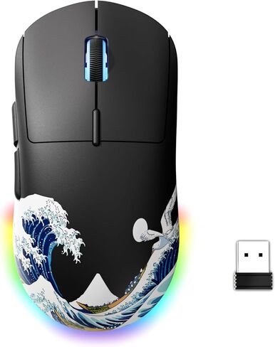 ماوس ألعاب لاسلكي G57، 8000 نقطة في البوصة، 80 جرام، 2.4 جيجا/بلوتوث/USB-C ماوس لاسلكي قابل لإعادة الشحن مع 5 أزرار قابلة للبرمجة للكمبيوتر/ماك، أسود in Kuwait