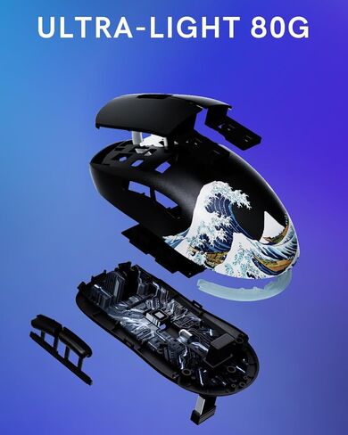 ماوس ألعاب لاسلكي G57، 8000 نقطة في البوصة، 80 جرام، 2.4 جيجا/بلوتوث/USB-C ماوس لاسلكي قابل لإعادة الشحن مع 5 أزرار قابلة للبرمجة للكمبيوتر/ماك، أسود in Kuwait