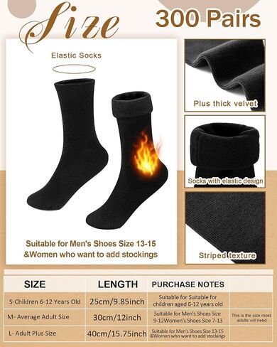 Henoyso 300 Pairs Thermal Socks Bulk Socks Thick Winter Socks Unisex Socks for Men Women Homeless Care Package, Black, Men's Shoe Sizes 9-12, Women's Shoe Sizes 7-13 in Saudi Arabia