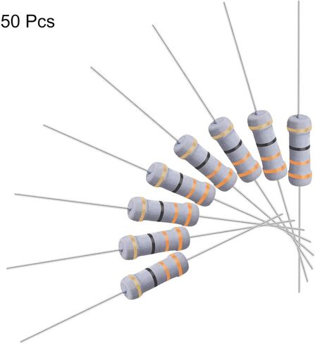 uxcell 50 قطعة مقاومة 51 كيلو أوم، 1 وات 5% مقاومات غشاء أكسيد معدني، رصاص محوري، مقاوم للهب للمشروعات والتجارب الإلكترونية التي تصنعها بنفسك in Kuwait