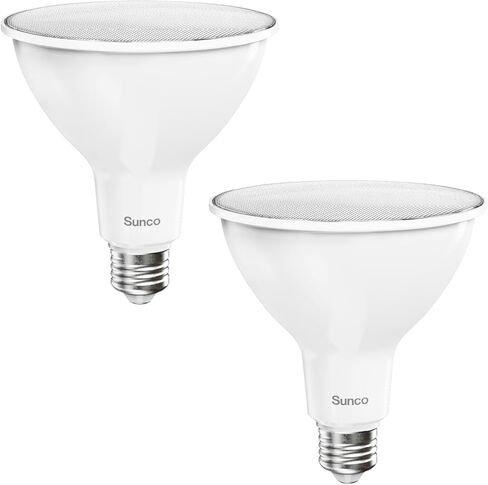 Sunco 2 حزمة من مصابيح LED الخارجية المقاومة للماء PAR38 LED لمبة، قابلة للتعتيم، 13 وات = 100 وات، ضوء نهاري 5000 كلفن، 1050 لومن، قاعدة E26، مدرج في قائمة UL Energy Star in Kuwait