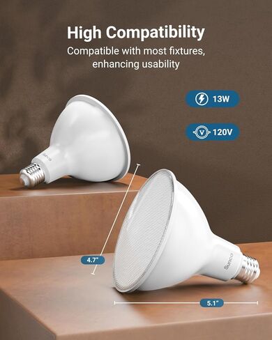 Sunco 2 حزمة من مصابيح LED الخارجية المقاومة للماء PAR38 LED لمبة، قابلة للتعتيم، 13 وات = 100 وات، ضوء نهاري 5000 كلفن، 1050 لومن، قاعدة E26، مدرج في قائمة UL Energy Star in Kuwait