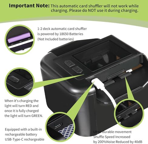 Automatic Card shuffler, 1-2 Deck Quiet & 2000 mAH USB-C Rechargeable Electronic Card shuffler, One-Press AUTO/Manual Card shuffler for UNO Poker Blackjack Skip-Bo Phase 10 in Kuwait