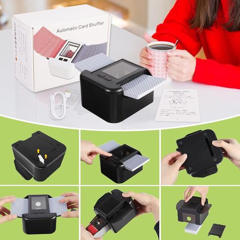 Automatic Card shuffler, 1-2 Deck Quiet & 2000 mAH USB-C Rechargeable Electronic Card shuffler, One-Press AUTO/Manual Card shuffler for UNO Poker Blackjack Skip-Bo Phase 10 in Kuwait