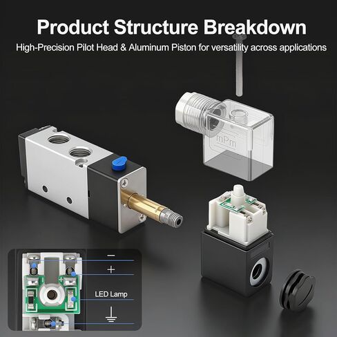باومين صمام الملف اللولبي الهوائي 4V210-08 تيار مستمر 12 فولت براس واحد 2 وضع 5 اتجاهات 6 مع قاعدة in Kuwait