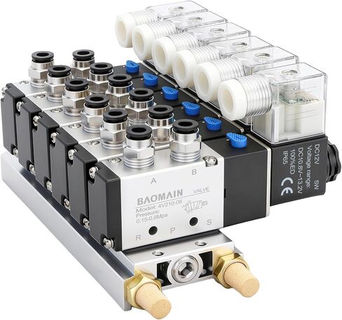 باومين صمام الملف اللولبي الهوائي 4V210-08 تيار مستمر 12 فولت براس واحد 2 وضع 5 اتجاهات 6 مع قاعدة in Kuwait