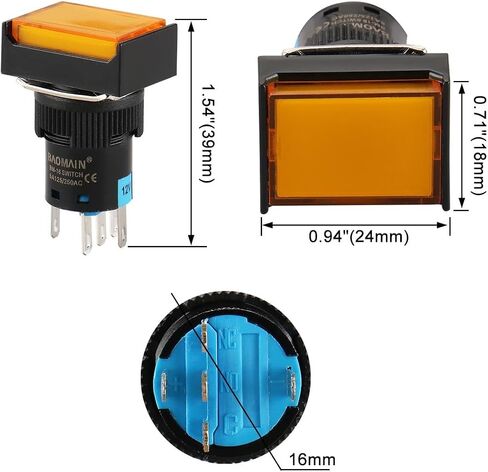 Baomain 5/8" 16mm Push Button Switch Latching Rectangular Cap LED Lamp Orange Light DC 12V SPDT 5 Pin 5 Pack in Saudi Arabia