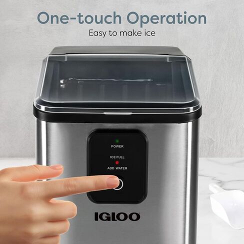 Igloo ICEB26HNSS Automatic Self-Cleaning Portable Electric Countertop Ice Maker Machine With Handle, 26 Pounds in 24 Hours, 9 Ice Cubes Ready in 7 minutes, With Ice Scoop and Basket, Stainless in Kuwait