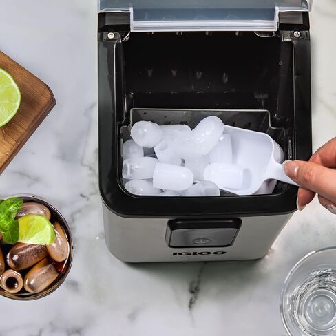 Igloo ICEB26HNSS Automatic Self-Cleaning Portable Electric Countertop Ice Maker Machine With Handle, 26 Pounds in 24 Hours, 9 Ice Cubes Ready in 7 minutes, With Ice Scoop and Basket, Stainless in Kuwait