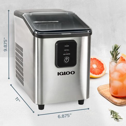 Igloo ICEB26HNSS Automatic Self-Cleaning Portable Electric Countertop Ice Maker Machine With Handle, 26 Pounds in 24 Hours, 9 Ice Cubes Ready in 7 minutes, With Ice Scoop and Basket, Stainless in Kuwait