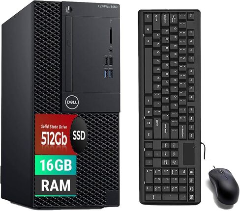 أجهزة الكمبيوتر المكتبية Dell Optiplex 3060 Mini Tower، Intel i5-8400 2.8 جيجا هرتز، ذاكرة وصول عشوائي 16 جيجا، 512 جيجا SSD، لوحة مفاتيح وماوس، واي فاي USB، Win11 Pro (متجدد) in Kuwait