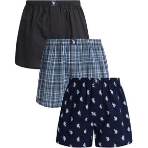 U.S. Polo Assn. Men’s Underwear – Woven Boxers with Functional Fly (3 Pack), Size Large, Plaid/Blue/Blue Print in Kuwait
