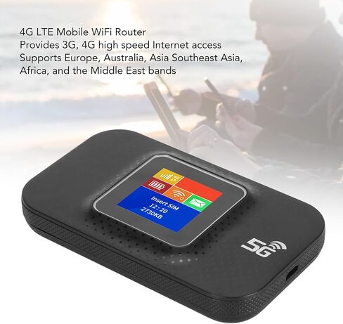 نقطة اتصال متنقلة 3G 4G، أجهزة توجيه الإنترنت بشاشة ملونة مع فتحة بطاقة SIM صغيرة، توصيل ما يصل إلى 10 أجهزة، بطارية 3650 مللي أمبير في الساعة، للهاتف اللوحي والكمبيوتر المحمول (أسود) in Saudi Arabia