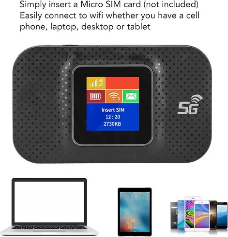 نقطة اتصال متنقلة 3G 4G، أجهزة توجيه الإنترنت بشاشة ملونة مع فتحة بطاقة SIM صغيرة، توصيل ما يصل إلى 10 أجهزة، بطارية 3650 مللي أمبير في الساعة، للهاتف اللوحي والكمبيوتر المحمول (أسود) in Saudi Arabia