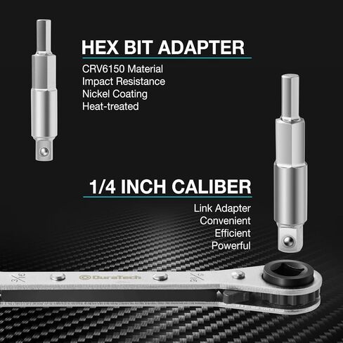 DURATECH HVAC Service Wrench, Refrigeration Wrench, 4 IN 1 Service Wrench, 3/16", 1/4", 5/16", 3/8", for Air Conditioning, Refrigeration Equipment, with Hex Bit Adapter in Saudi Arabia
