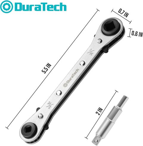 DURATECH HVAC Service Wrench, Refrigeration Wrench, 4 IN 1 Service Wrench, 3/16", 1/4", 5/16", 3/8", for Air Conditioning, Refrigeration Equipment, with Hex Bit Adapter in Saudi Arabia