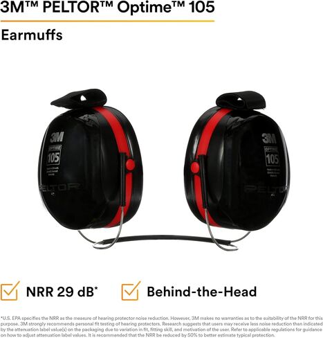 3M H10A Peltor Optime 105 Over the Head Earmuff, Ear Protectors, Hearing Protection, NRR 30 dB,Black, Red in Kuwait
